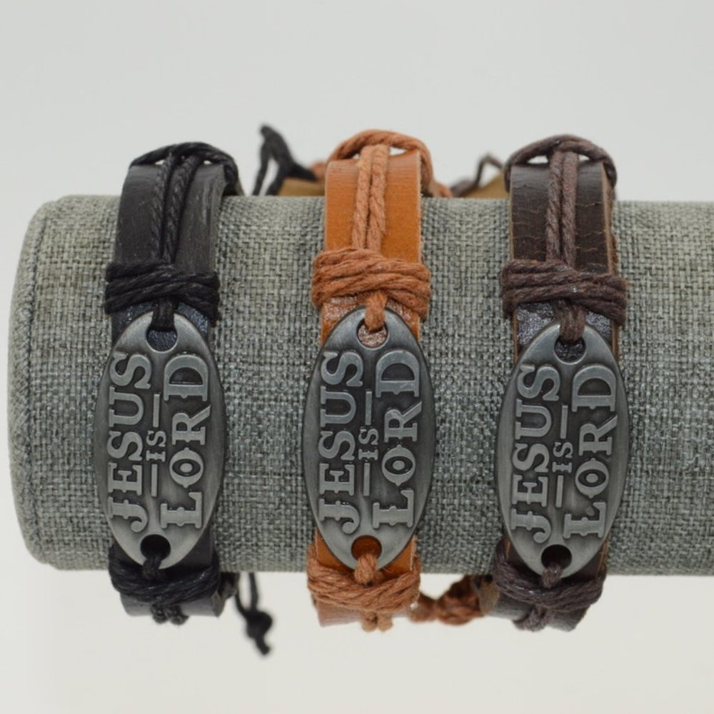 3-Pack "Jesus Is Lord" Leather Bracelets